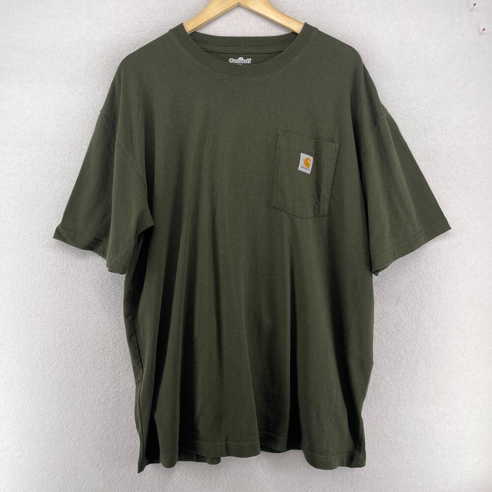 CARHARTT Shirt Mens XL Iconic K87 Pocket Tee Workwear Short Sleeve Cotton Green